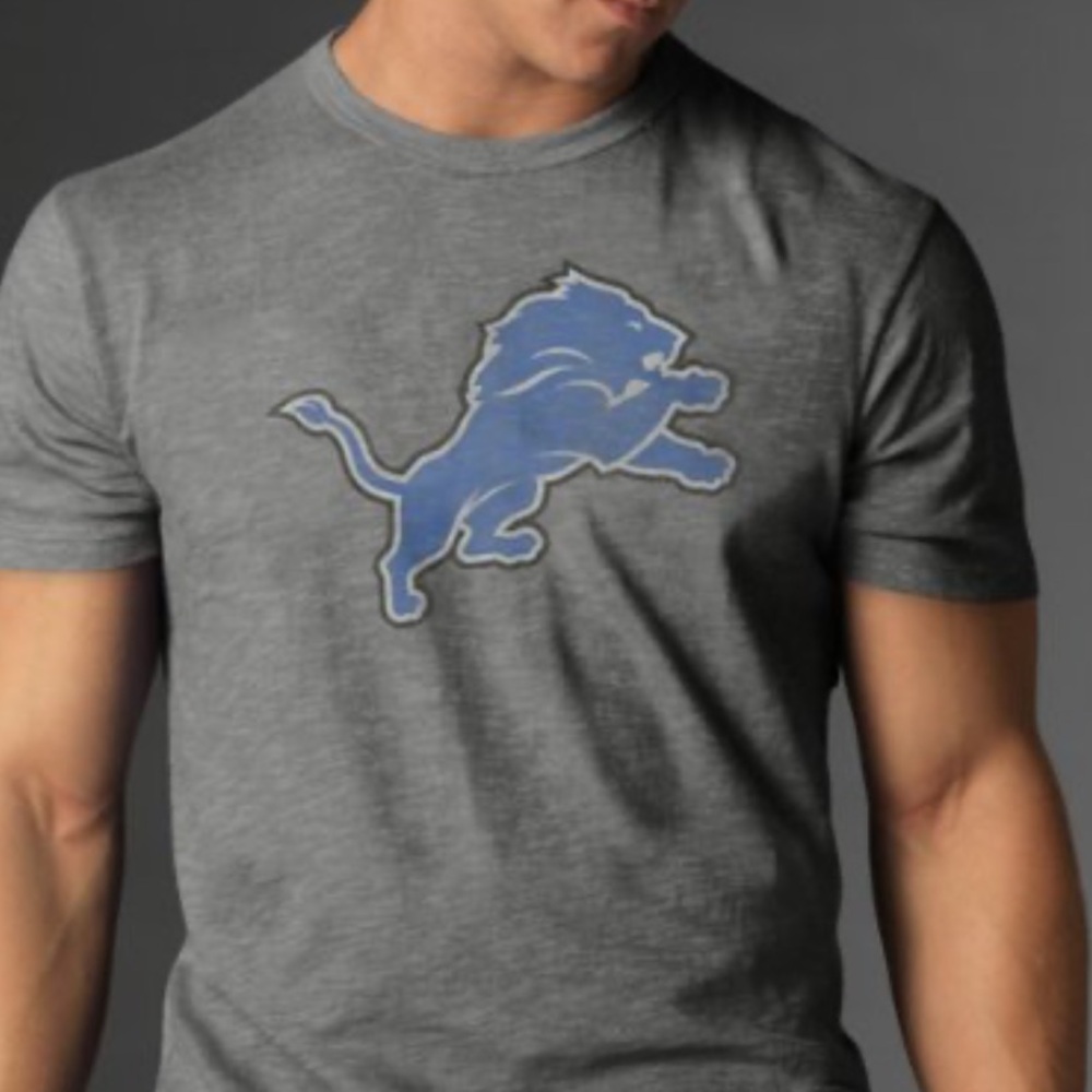 Detroit Lions NFL t-shirt distressed logo gray blue crew neck short sleeve